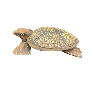 Vintage Folk Art Painted Wood Sea Turtle Candle Holder Costa Rica